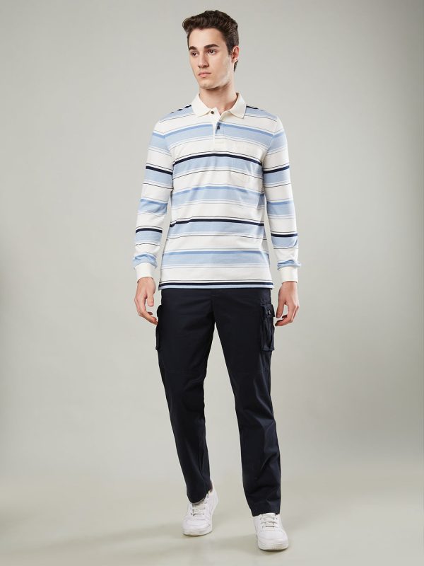 Men’s Long Sleeve Single Jersey Striped Polo Shirt For Sale