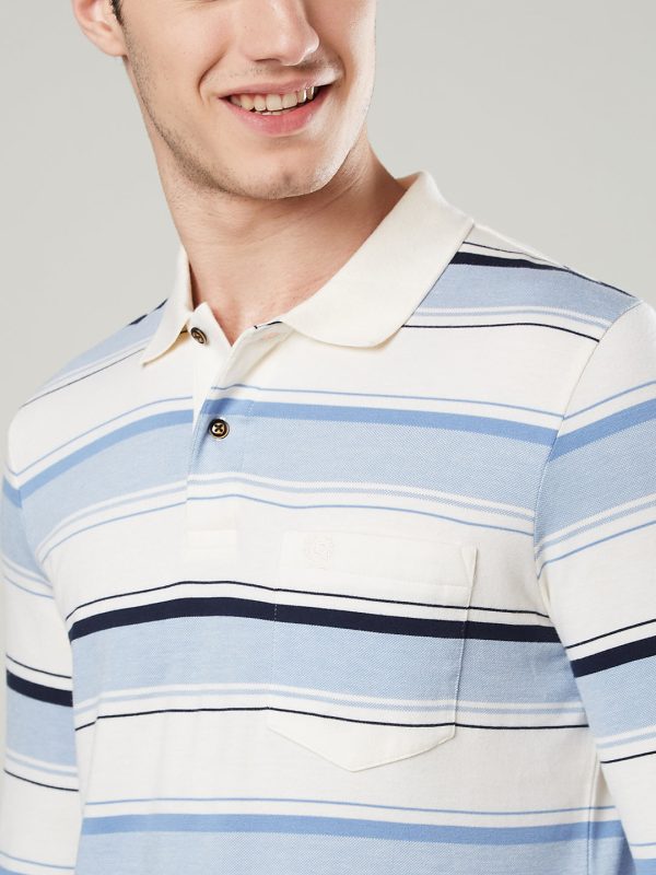 Men’s Long Sleeve Single Jersey Striped Polo Shirt For Sale