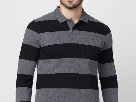 Men s Striped Long-Sleeve Pique Polo T-Shirt For Discount