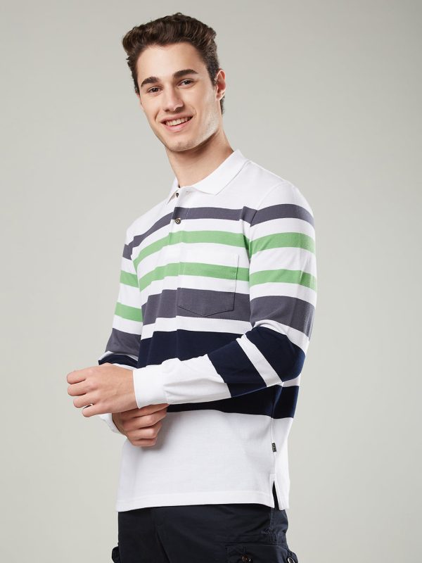 Men s Long-Sleeve Polo Shirt in Striped Piqué Knit Sale