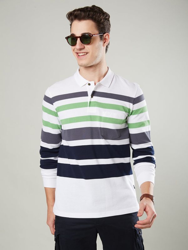 Men s Long-Sleeve Polo Shirt in Striped Piqué Knit Sale