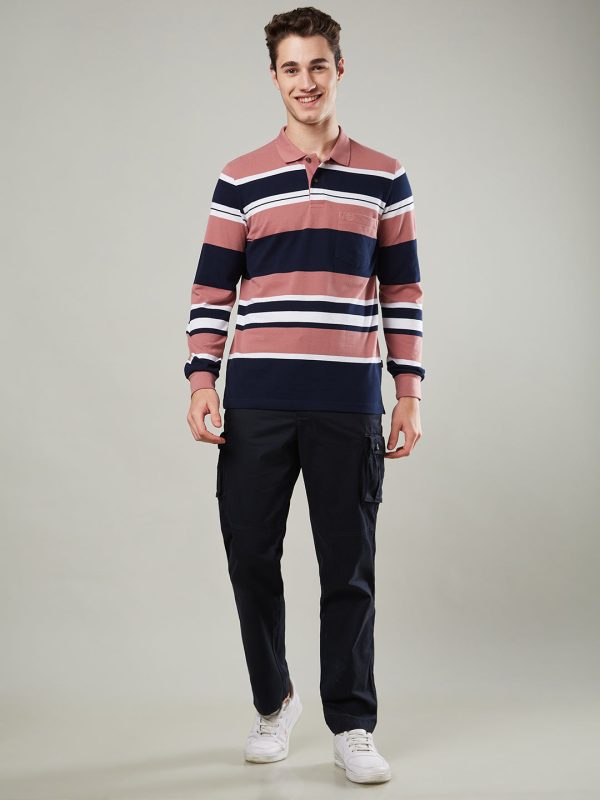 Men s Long-Sleeve Piqué Polo Shirt with Striped Design Sale