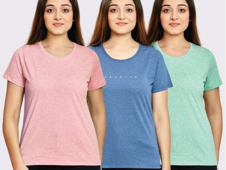 Women s Pack of 3 T-Shirts - TRUE NAVY HTR | PINK HTR | HONEYDEW HTR Supply