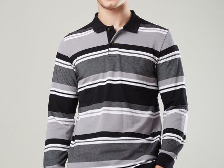 Men’s Long Sleeve Piqué Striped Polo Shirt Discount