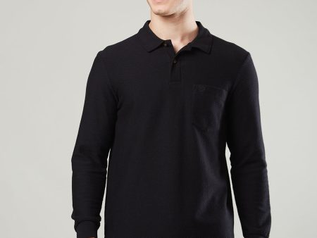 Men s Long-Sleeve Self-Jacquard Polo Online Hot Sale