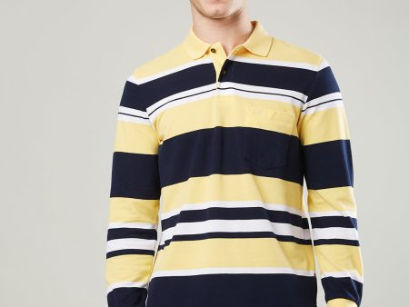 Men s Long-Sleeve Polo Shirt in Striped Piqué Knit (Copy) Cheap