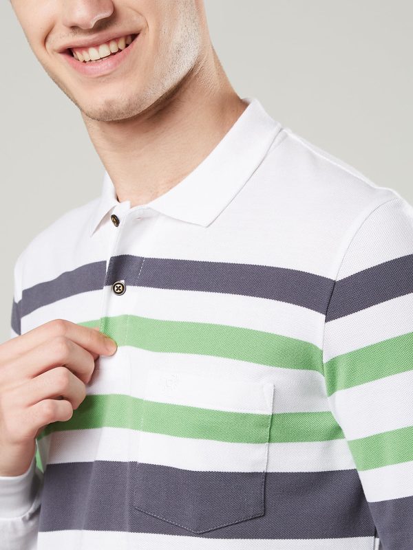 Men s Long-Sleeve Polo Shirt in Striped Piqué Knit Sale