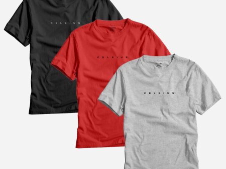 Men s Pack of 3 T-Shirts - BLACK | RED | GREY HEATHER Discount