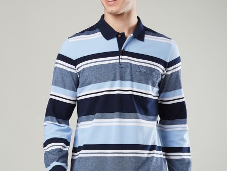 Men’s Long Sleeve Piqué Striped Polo Shirt For Cheap