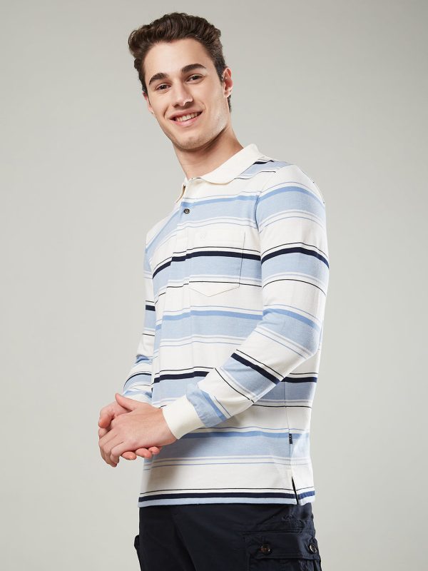 Men’s Long Sleeve Single Jersey Striped Polo Shirt For Sale