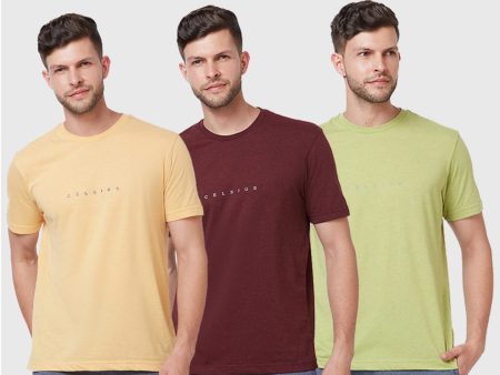 Men s Pack of 3 T-Shirts - Buff Yellow Heather | Beetroot Heather | Lettuce Heather Cheap