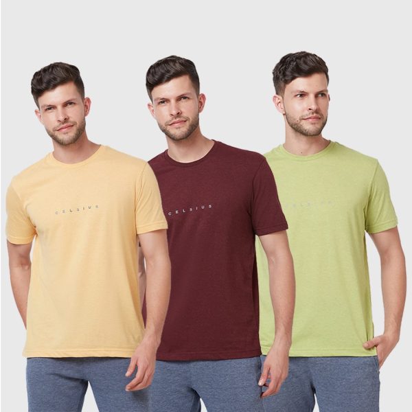 Men s Pack of 3 T-Shirts - Buff Yellow Heather | Beetroot Heather | Lettuce Heather Cheap