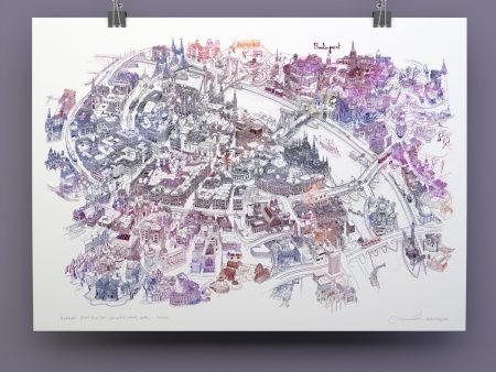 Budapest Art Map - Bluish-Purple on Sale