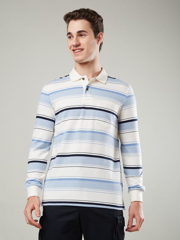 Men’s Long Sleeve Single Jersey Striped Polo Shirt For Sale