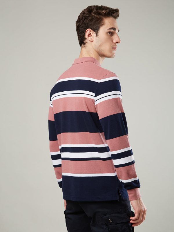 Men s Long-Sleeve Piqué Polo Shirt with Striped Design Sale