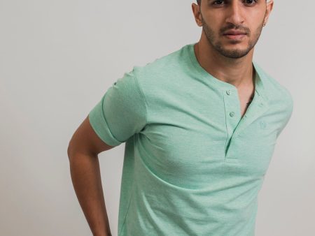 Men s Henley T-shirt - HONEYDEW HEATHER Sale