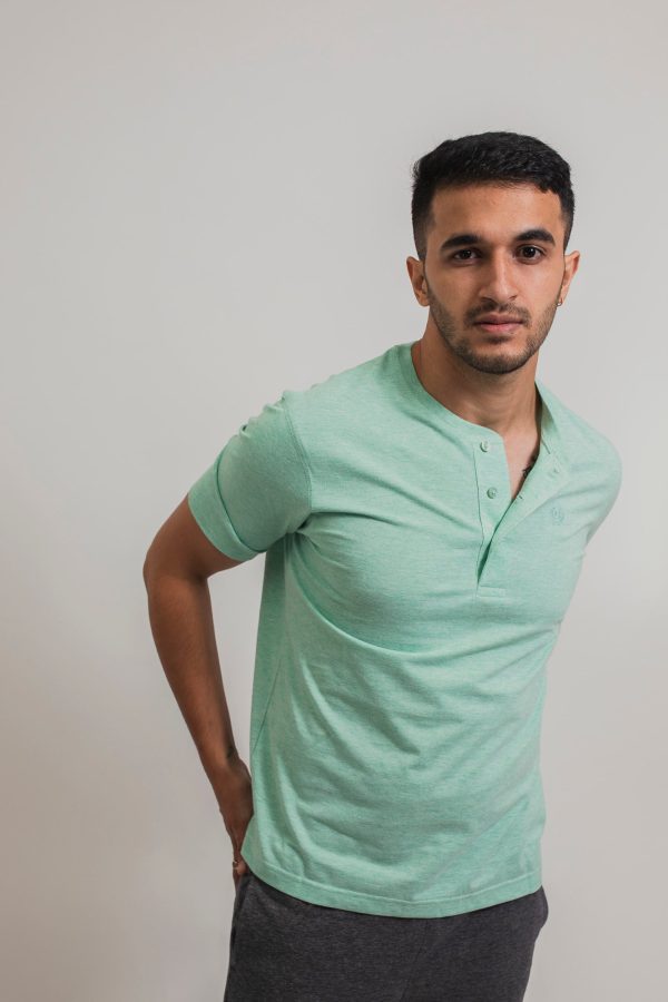 Men s Henley T-shirt - HONEYDEW HEATHER Sale