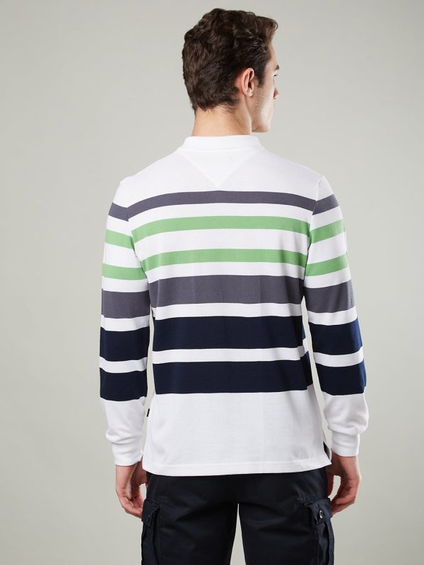 Men s Long-Sleeve Polo Shirt in Striped Piqué Knit Sale