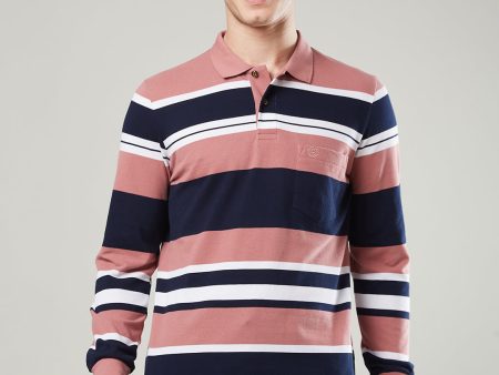 Men s Long-Sleeve Piqué Polo Shirt with Striped Design Sale