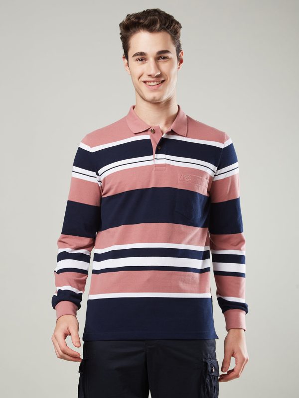 Men s Long-Sleeve Piqué Polo Shirt with Striped Design Sale