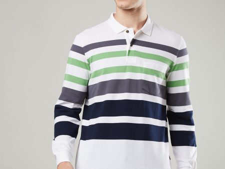 Men s Long-Sleeve Polo Shirt in Striped Piqué Knit Sale