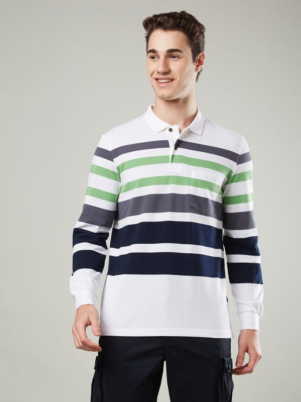 Men s Long-Sleeve Polo Shirt in Striped Piqué Knit Sale