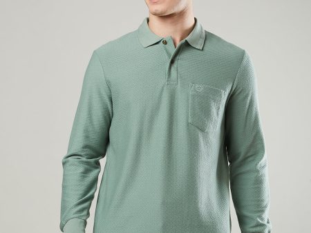 Men s Long-Sleeve Self-Jacquard Polo For Discount