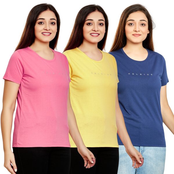 Women s Pack of 3 T-Shirts - MORNING GLORY | BANANA CREAM | MONACO BLUE Online now