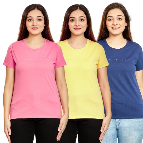 Women s Pack of 3 T-Shirts - MORNING GLORY | BANANA CREAM | MONACO BLUE Online now