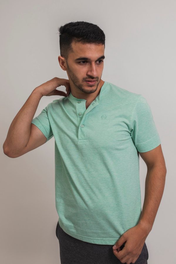 Men s Henley T-shirt - HONEYDEW HEATHER Sale