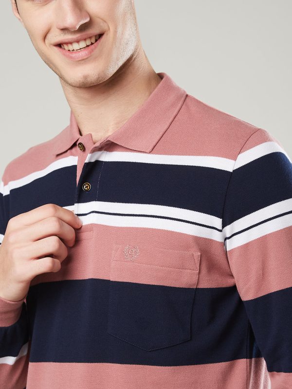 Men s Long-Sleeve Piqué Polo Shirt with Striped Design Sale